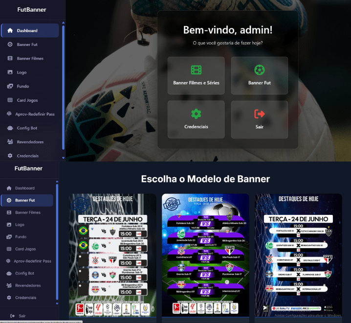 SCRIPT IPTV GERADOR DE BANNERS FILMES E JOGOS DO DIA